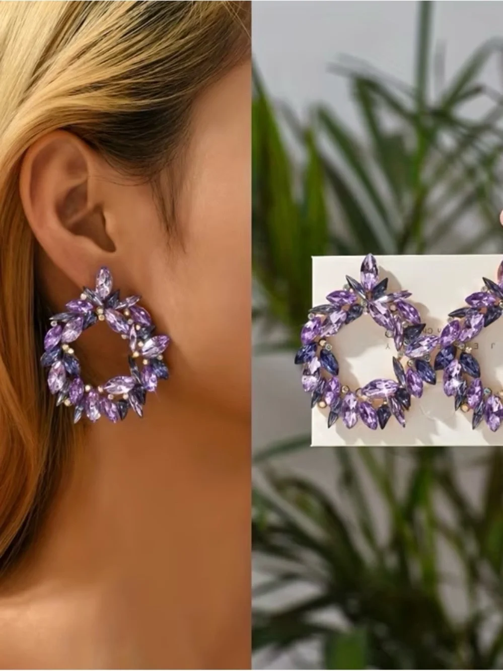 Lavender Crystal Wreath Statement Stud Earrings